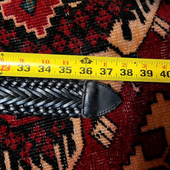 Black Leather Braided Woven Wide Waist Belt Sz S/M - Picture 3 of 3